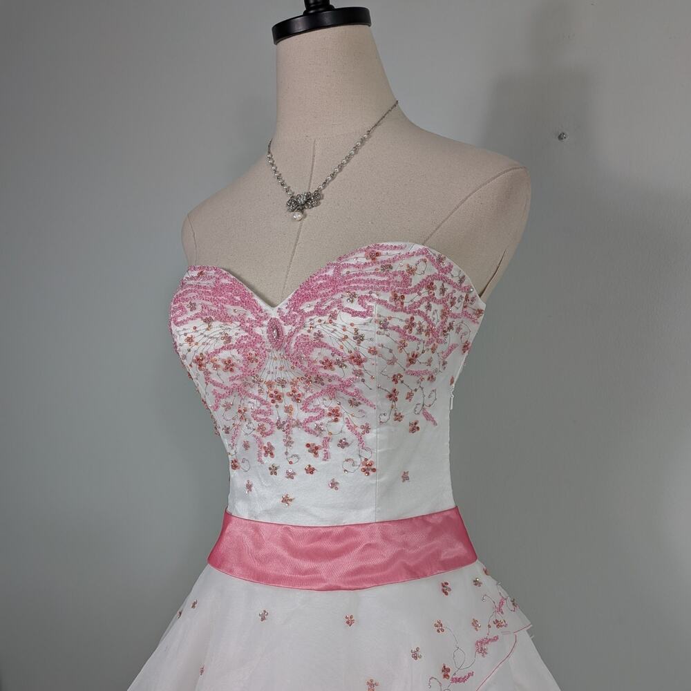 Vintage Alyce Prom Dress Maxi Gown 6 White Pink Y2K Princess Wedding Coquette - Picture 6 of 16